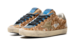 SUPER-STAR LEOPARD HORSY UPPER PAINTED NABUK TOE MIRROR STAR SHINY HEEL "LEO HAZELNUT LIGHT GREY GOLD GREY BLUE"