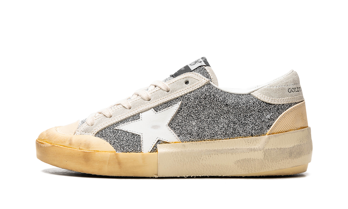 SUPER-STAR CRYSTAL UPPER LEATHER STAR CRYSTAL TOE AND TONGUE SUEDE HEEL RUBBER SPUR "SILVER WHITE ICE VANILLA"