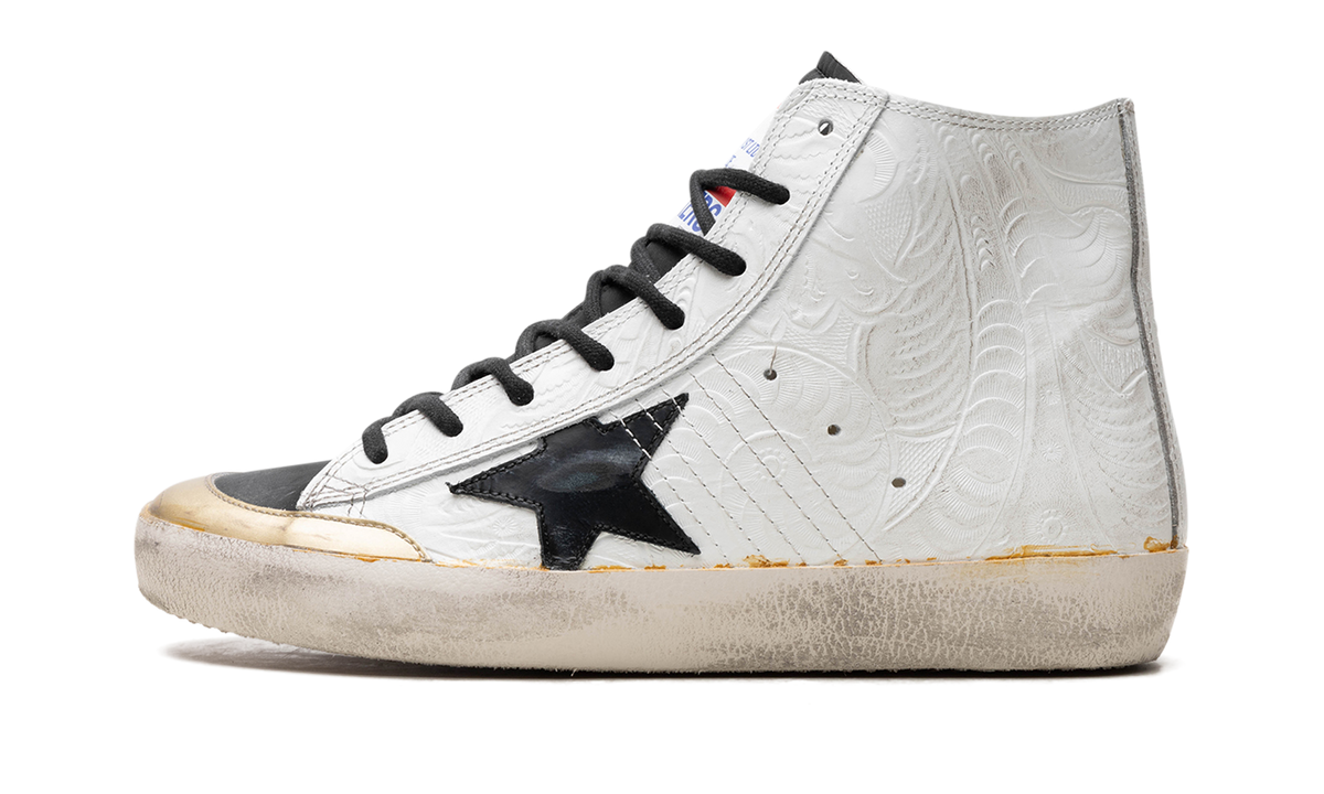 FRANCY PENSTAR FLOWERS PRINTED SUEDE UPPER AND LIST NYLON TOE LEATHER STAR "WHITE GOLD BLACK"